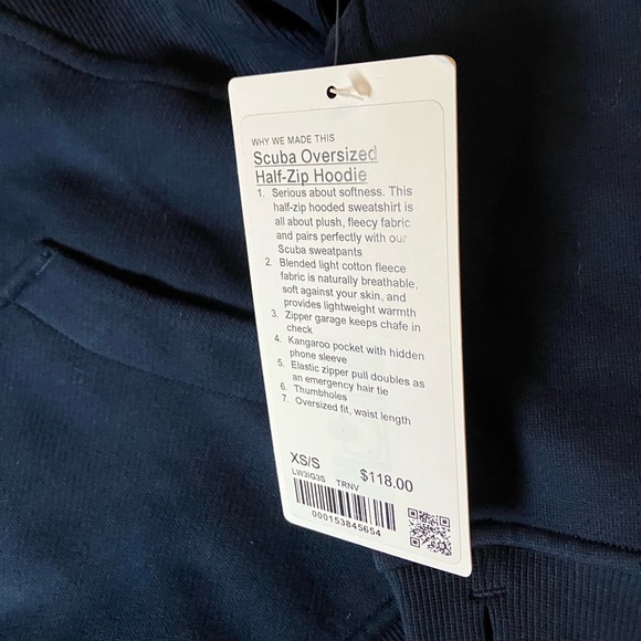 NWT Lululemon Scuba Oversized Half-Zip Hoodie, XS/S, True Navy - Picture 6 of 8